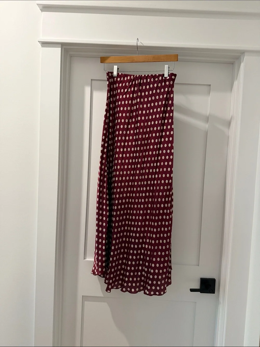 Polka silk/viscose Dot Midi Skirt in Burgundy and Ivory(bw)